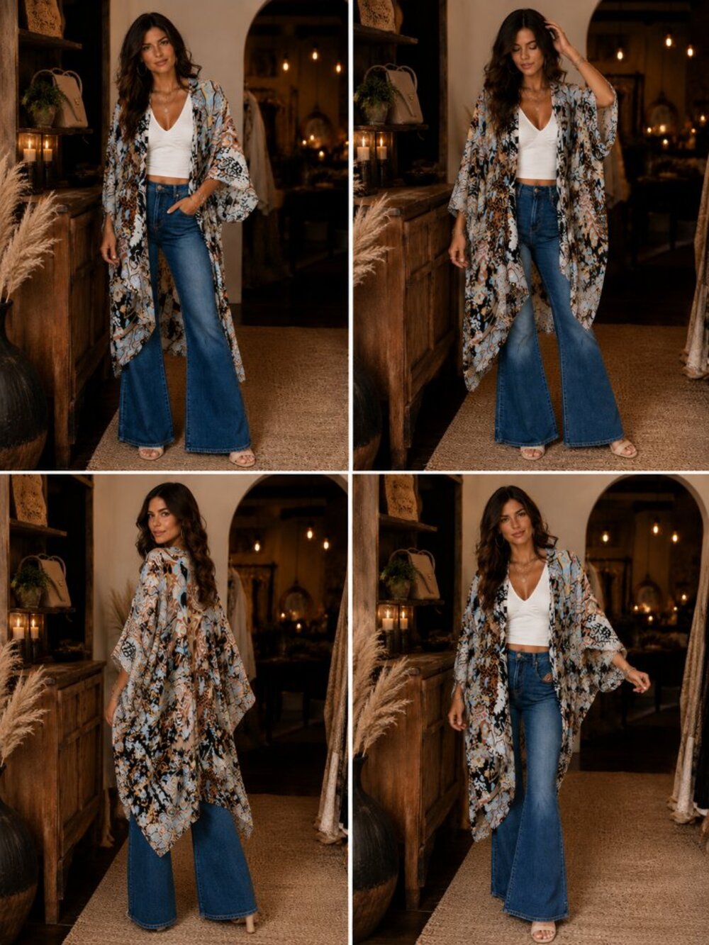 Tribal Print Kimono Lightweight Boho Duster Spring Summer Layering Piece - Picture 4 of 11